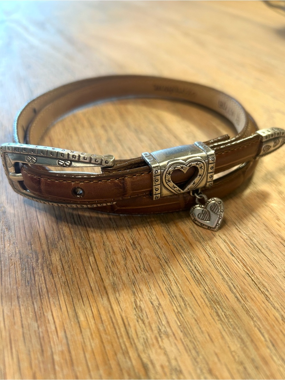 Brighton Brown Leather Heart Charm Belt with Silver Hardware